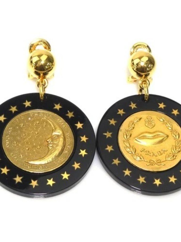 Auth Prada Earrings Black/Gold Metal/Plastic - R11196k
